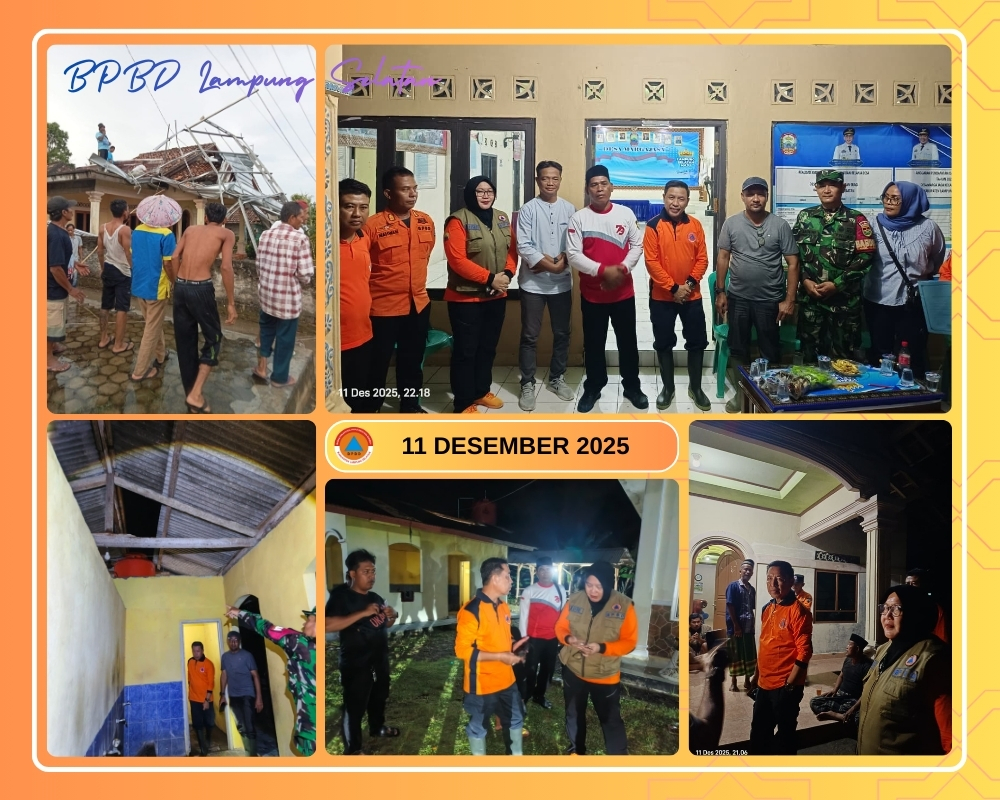 BPBD Lampung Selatan Bergerak Cepat Tangani Dampak Puting Beliung di Desa Marga Jasa Kec. Sragi